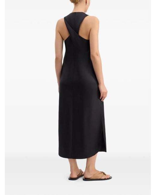 Loulou de Saison Black Paloma Twisted Silk Midi Dress