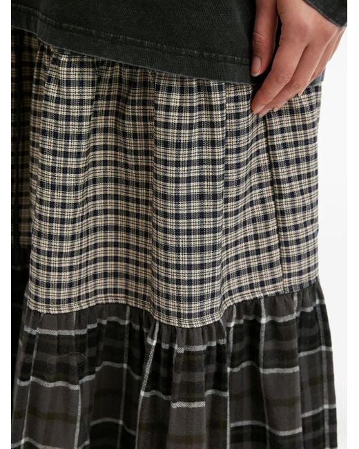 Mini Cream Gray Tiered Check Midi Skirt