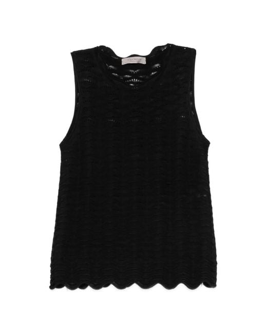 D.exterior Black Scalloped-Hem Top