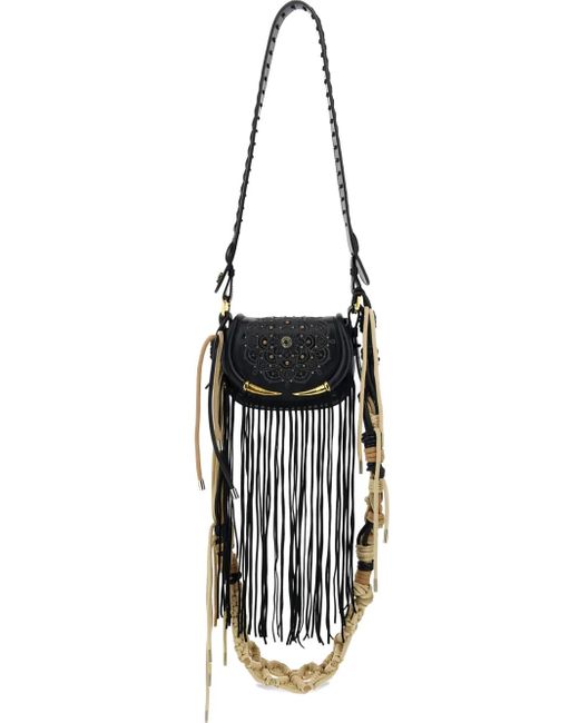 Roberto Cavalli Black Fringe Fang Cross-Body Bag