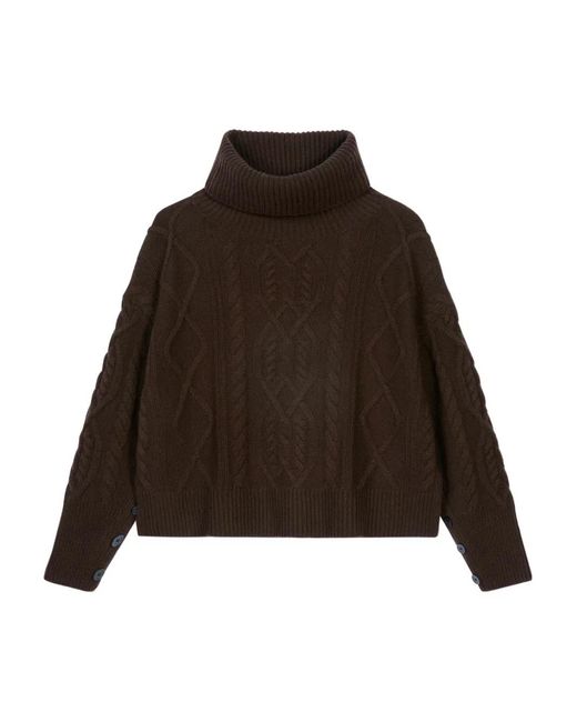 Bompard Brown Cable-Knit Turtleneck Sweater