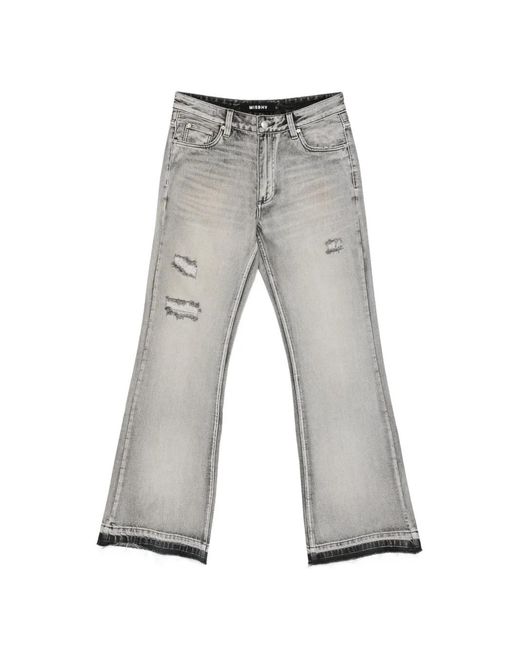 M I S B H V Gray Distressed Bootcut Jeans