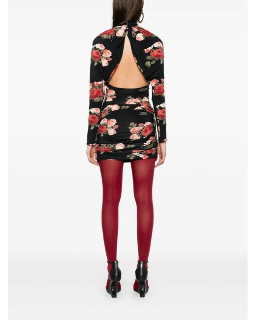 Magda Butrym Black Floral-Print Draped Mini Dress