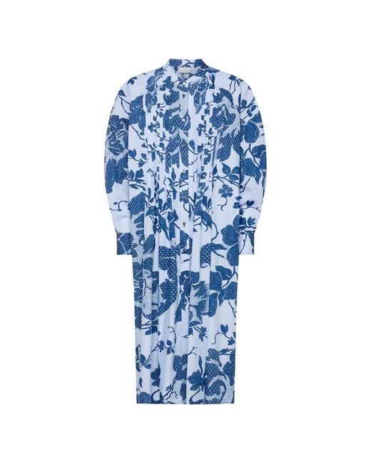 Pierre Louis Mascia Blue Rhi Floral Midi Shirt Dress