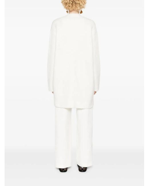 Fabiana Filippi White V-Neck Brushed Cardigan
