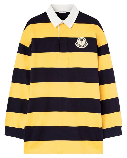 Palm Angels x Moncler Blue X Moncler Logo-Appliqué Striped Polo Shirt for men