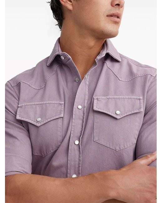 Camicia con colletto ampio di Brunello Cucinelli in Purple da Uomo