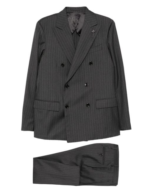 メンズ Lardini ピンストライプ ダブルスーツ Black