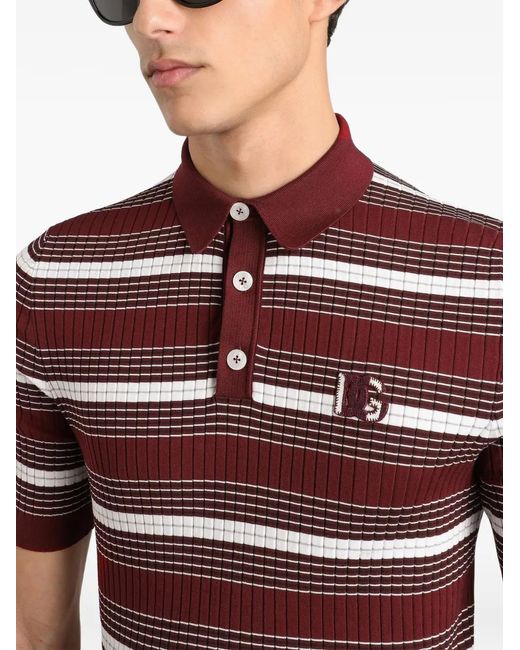 Dolce & Gabbana Red Striped Knit Polo Shirt for men