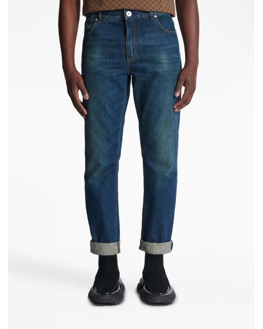Balmain Gerade Jeans Mit Logo-Patch in Blue für Herren
