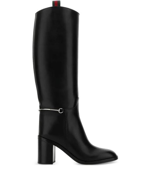 Gucci Black 85Mm Leather Knee-High Heeled Boots
