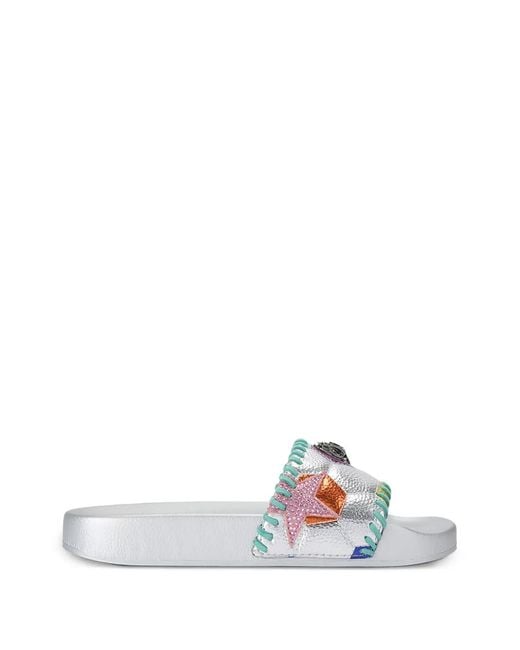 Kurt Geiger White Meena Eagle Soccer Slides