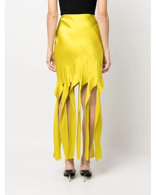 Stella McCartney Yellow Fringe-Hem Satin-Finish Skirt