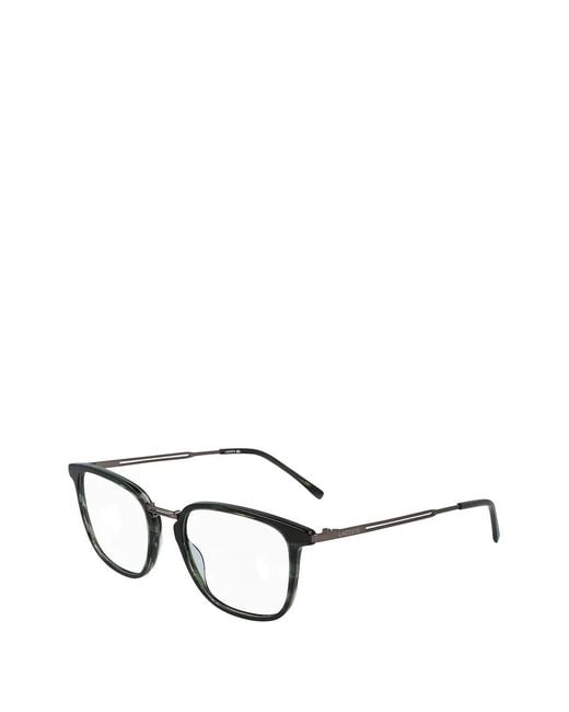 Lacoste Black Striped Rectangle-Frame Glasses for men