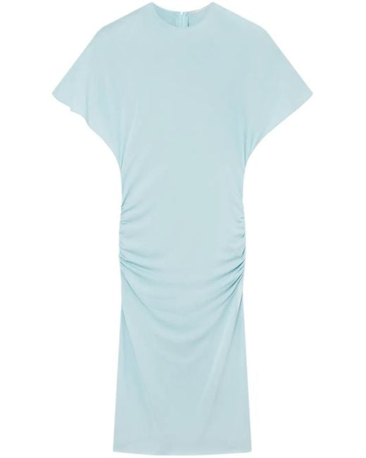 Stella McCartney Blue Padded-Shoulder Short-Sleeve Midi Dress