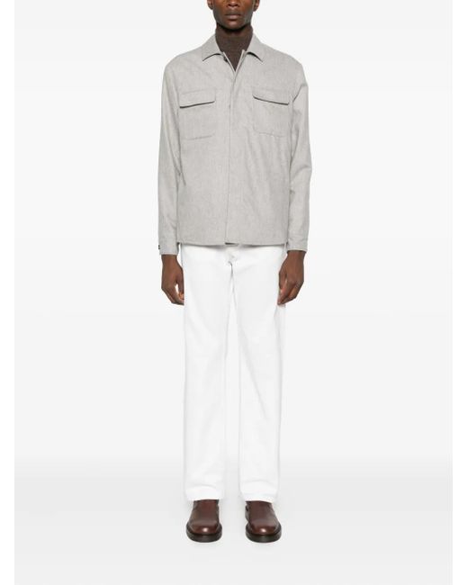 Eleventy Gray Flap-Pockets Buttoned Shirt Jacket for men