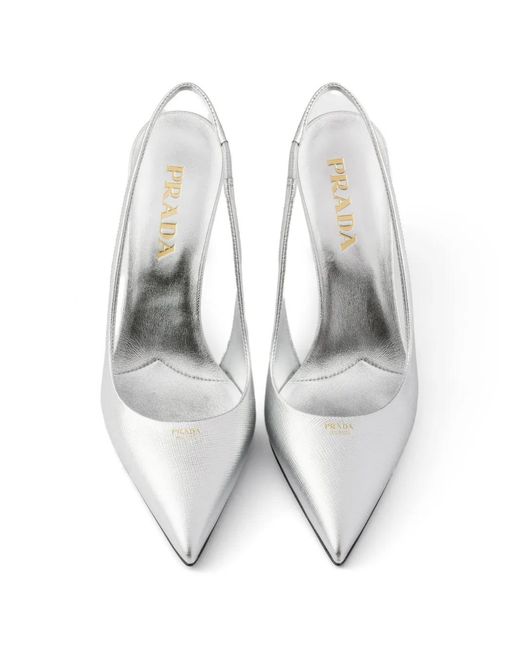 Prada White Printed Leather Slingback Pumps