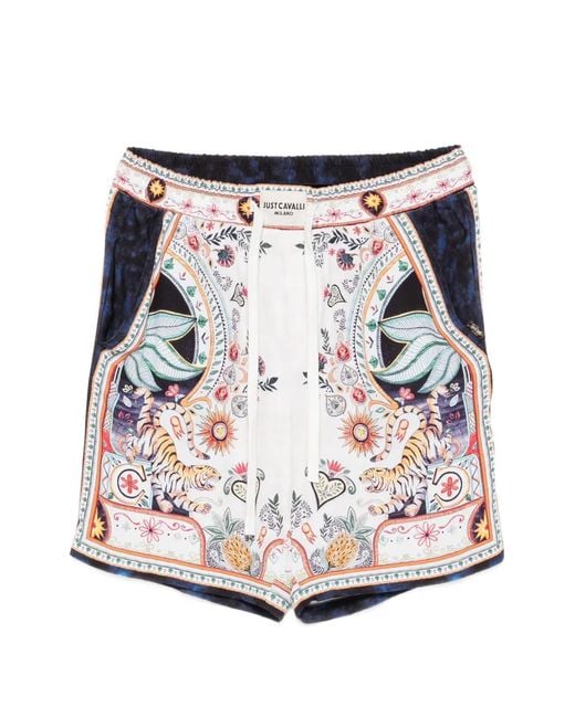 Just Cavalli White Printed Drawstring Shorts for men