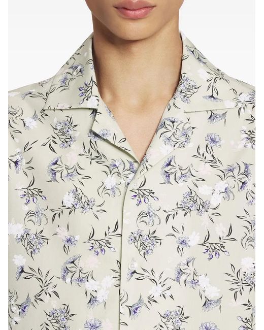Lanvin Gray Floral-Print Shirt for men