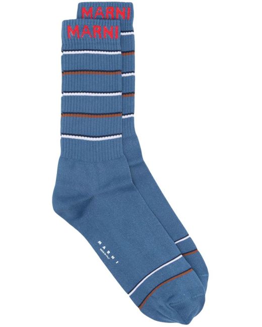 Marni Katoenen Sokken Met Geborduurd Logo in het Blue voor heren