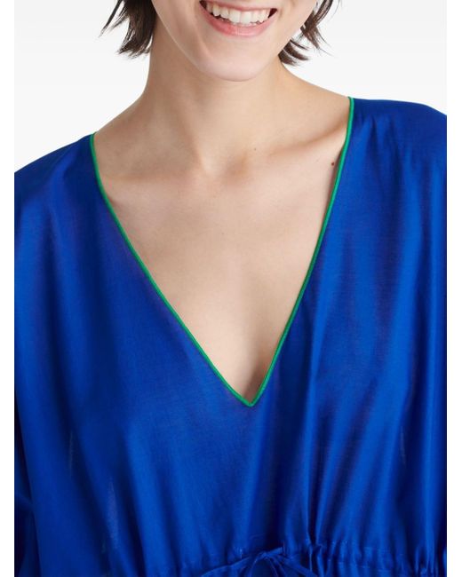 Eres Katoenen Midi-jurk Met V-hals in het Blue