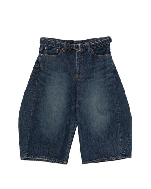 Sacai Blue Buttoned Belted Shorts for men