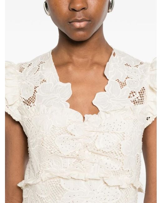 Sandro White Floral-Embroidered Lacedetail Mini Dress