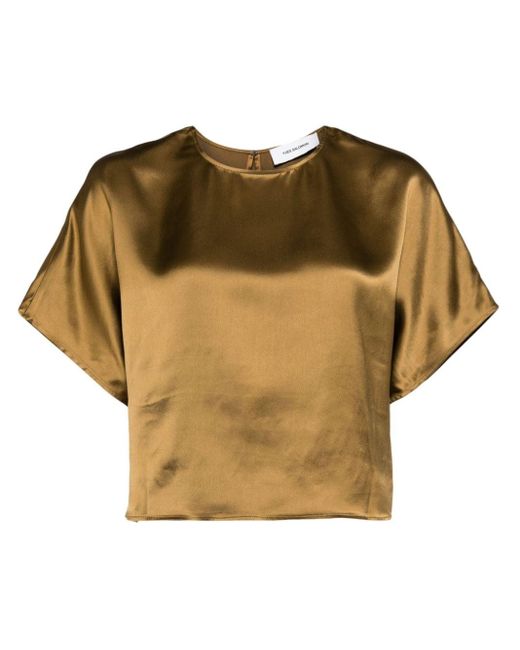 Yves Salomon Metallic Cropped-T-Shirt aus Satin