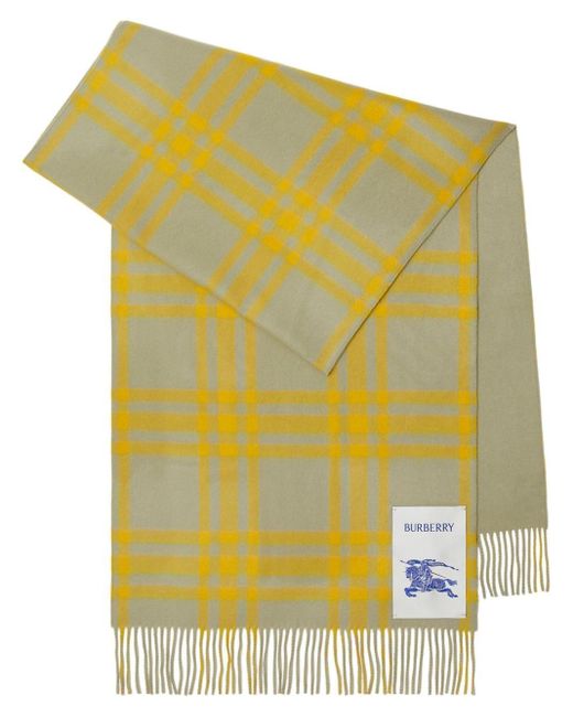 Burberry Yellow Checked Reversible Cashmere Scarf