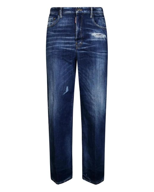 DSquared² Blue Distressed Straight Jeans for men