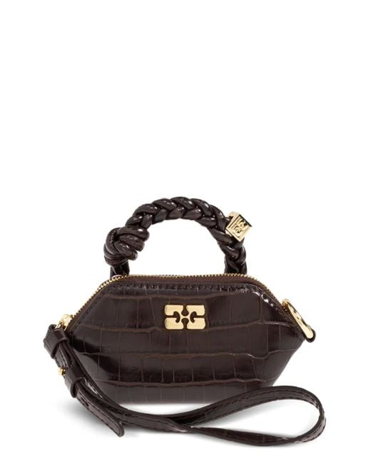 Ganni Black Mini Crocodile-Embossed Tote Bag