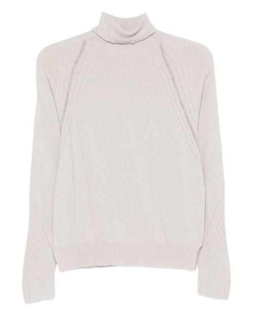 D.exterior White Roll-Neck Embellished Sweater
