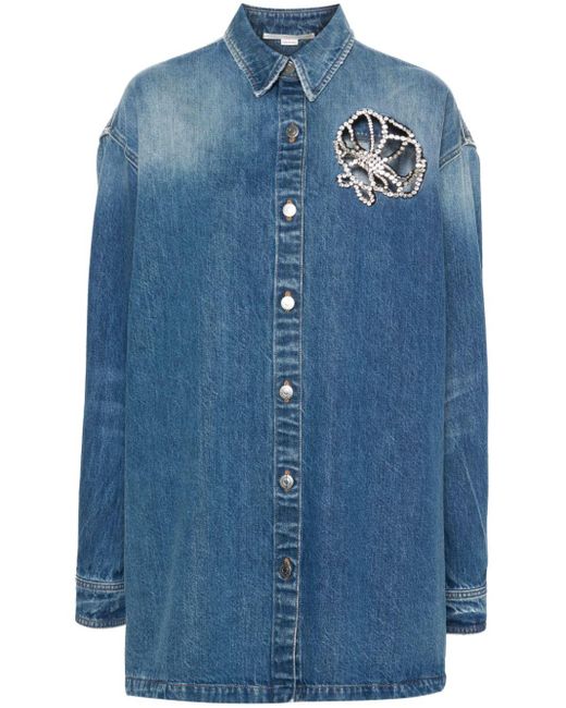 Chemise en jean à ornements en cristal Stella McCartney en coloris Blue