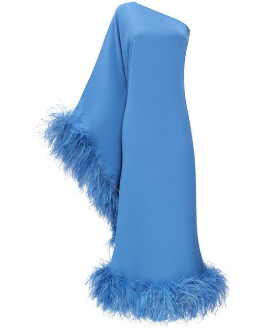 ‎Taller Marmo Blue Balear Feather-Trim Maxi Dress