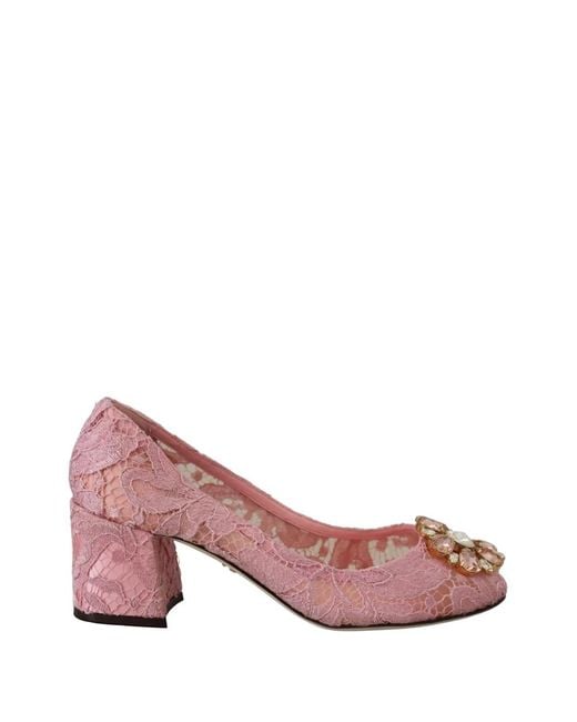 Dolce & Gabbana Pink Taormina Floral-Lace Pumps