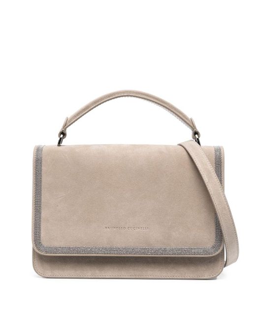 Brunello Cucinelli Suede Cross Body Bag in Natural Lyst