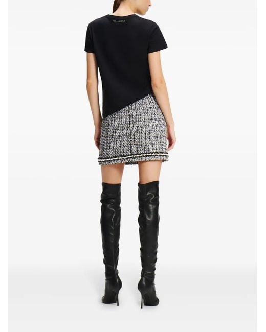 Karl Lagerfeld Black Pearl-Embellished Bouclé Mini Skirt