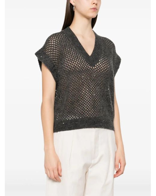 Brunello Cucinelli Black V-Neck Top