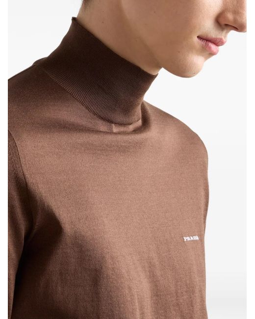 Prada Brown Ribbed Turtleneck Sweater for men