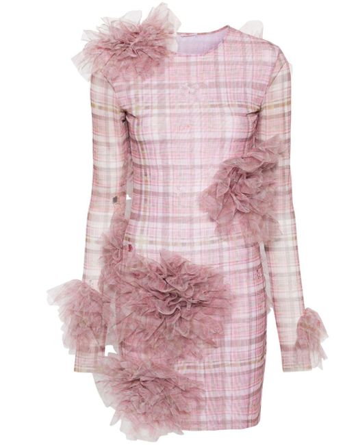 Vestido corto con apliques florales Acne de color Pink