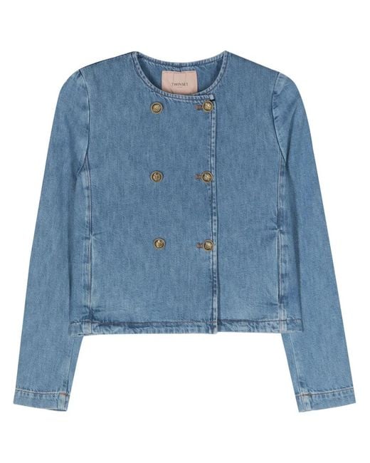 Twinset Blue Double-Breasted Denim Jacket