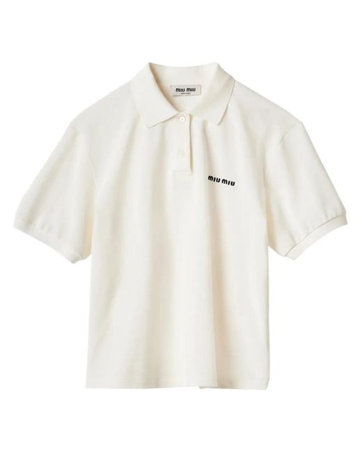 Polo con logo bordado Miu Miu de color White