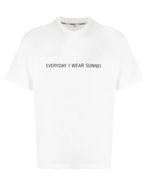 Sunnei White Slogan-Print Cotton T-Shirt for men