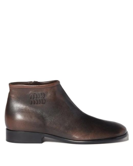 Miu Miu Logo-Detail Leather Boots in Brown Lyst UK