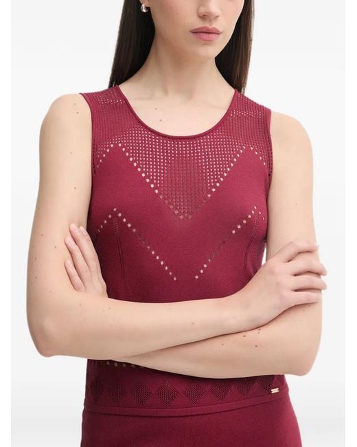 GAUDI Red Pointelle-Knit Keyhole-Back Top