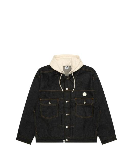 Aape By A Bathing Ape Black Hooded Embroidered-Logo Denim Jacket for men