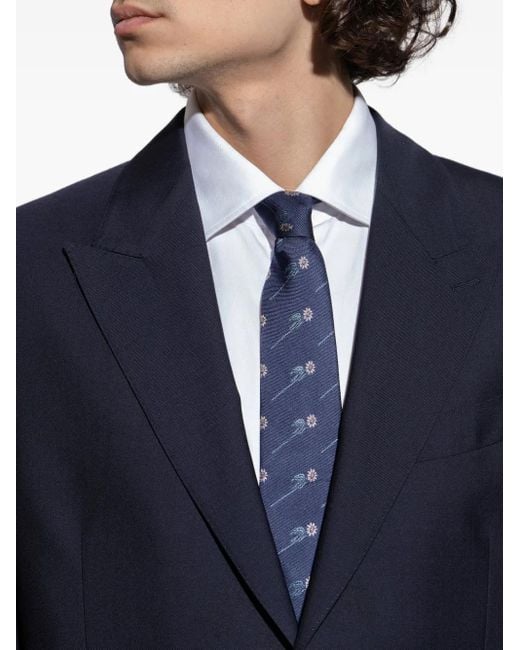 Paul Smith Blue Floral-Embroidered Tie for men
