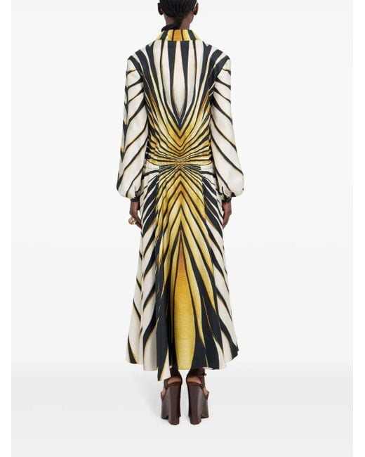 Roberto Cavalli White Ray Of Print Silk Shirt Dress