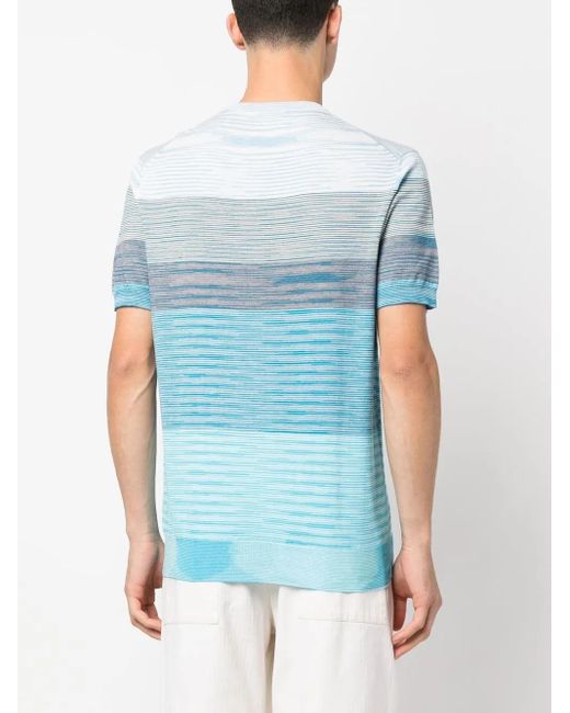 Missoni Blue Striped Cotton T-shirt for men