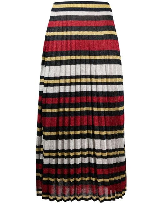 Gucci Red Fully-pleated Silk-blend Striped Skirt